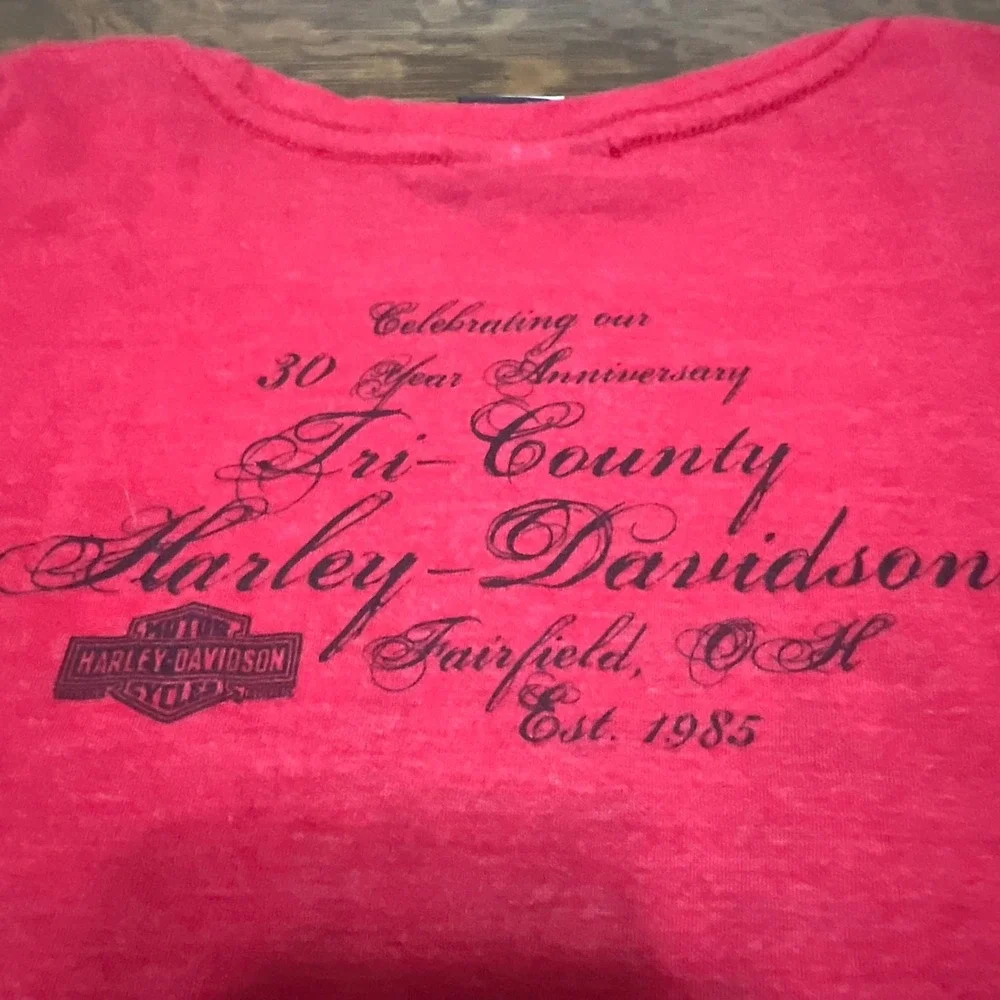 Harley-Davidson Graphic T-Shirt Womens Large Red Rhinestone 30th Anniversary OH